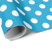 Klassische weiße Polka-Punkte auf blauem Papier Geschenkpapier (Rolleneckpunkt)