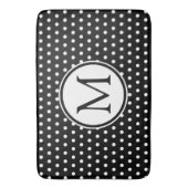 Klassische weiße Polka-Punkte auf schwarzen Monogr Badematte (Vorderseite Vertikal)