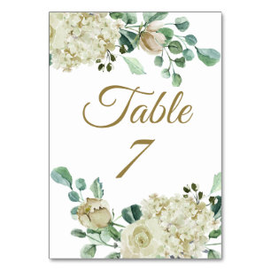 Klassische weiße Rose Aquarell Hochzeitsempfang Tischnummer