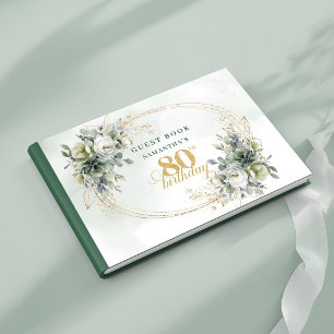 Klassische weiße Rosen Eukalyptus 80. Geburtstags- Gästebuch