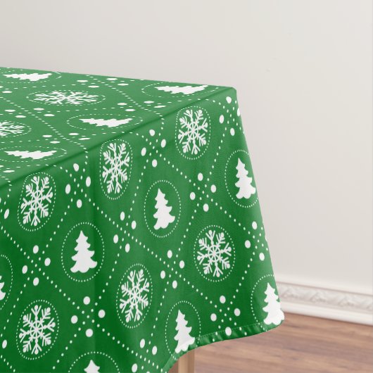 Klassische weiße Schneeflocken Weihnachtsbäume Tischdecke (Beispiel)