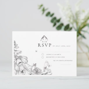 Klassische weiße schwarze Blumen-Hochzeits-RSVP-Ka RSVP Karte