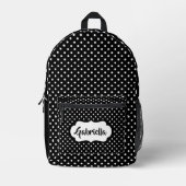 Klassische weiße Schweizer Polka Punkte auf schwar Bedruckter Rucksack (Vorderseite)