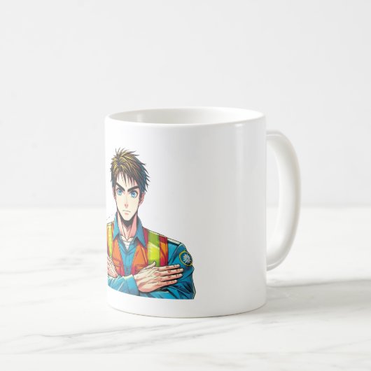 Klassische, weiße Tasse mit Manga-Sicherheitsfachm (VorderseiteRechts)