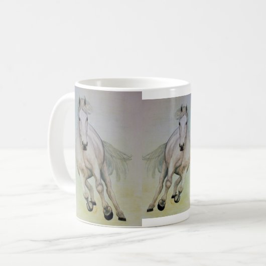 Klassische weiße Tasse u. ` Weiß Horse (Vorderseite Links)