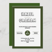 Klassische, weiße und grüne Hochzeit Einladung (Vorne/Hinten)