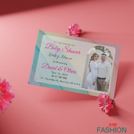 Klassische, weiße und rosa Babydusche Einladung