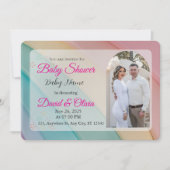 Klassische, weiße und rosa Babydusche Einladung (Vorderseite)