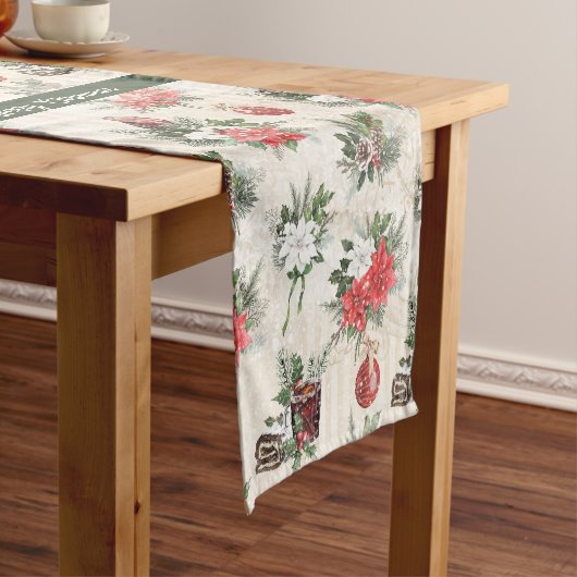 Klassische weiße und rote Blume Kurzer Tischläufer (Beispiel)