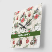 Klassische weiße und rote Blume Quadratische Wanduhr (Winkel)