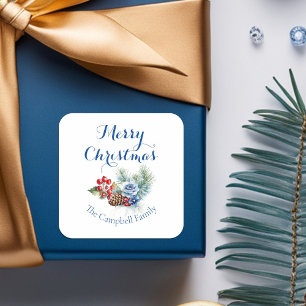 Klassische weiße Weihnachtsdekoration Quadratischer Aufkleber