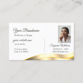 Klassische Weißwavy Gold Dekoration mit Initials F Visitenkarte (Rückseite)