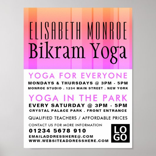 Klassische Werbung für rosa gestreifte Bikram Yoga Poster (Vorne)