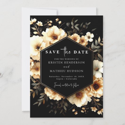 Klassische Whimsical Gold und Black Wedding Save The Date (Vorderseite)