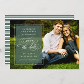 Klassische White and Green Elegante Script Hochzei Save The Date (Vorne/Hinten)