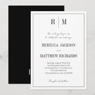 Klassische White Black Monogram Elegant Wedding Einladung