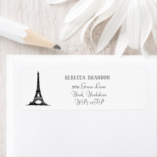 Klassische White Eiffel Tower Script-Rücksendeadre (Insitu)