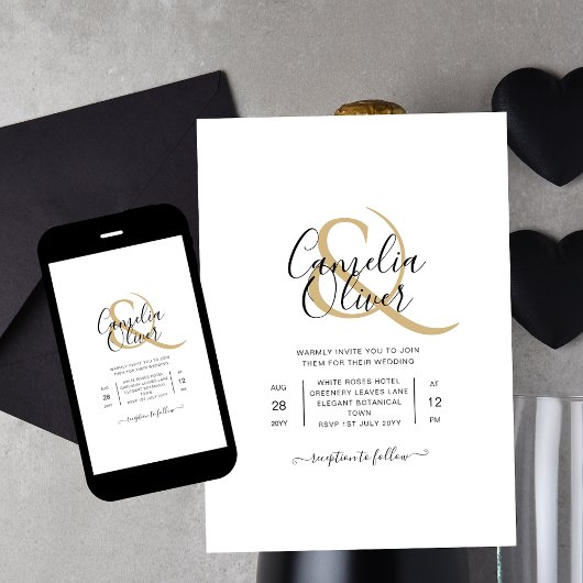 Klassische White Gold Script Print oder Digital We Einladung