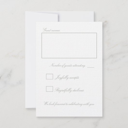 Klassische White Linen Hochzeitsschrift in UAWG RSVP Karte (Rückseite)