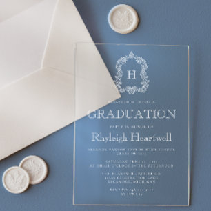 Klassische White Monogram Wappen Graduation Party Acryleinladungen