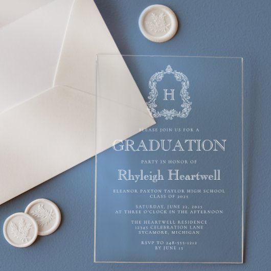 Klassische White Monogram Wappen Graduation Party Acryleinladungen