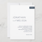 Klassische White & Navy Blue Monogram Script Hochz Einladung (Vorderseite)