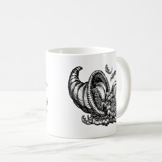 Klassische Wicker Cornucopia Schwarz-weiß Illustra Kaffeetasse (VorderseiteRechts)