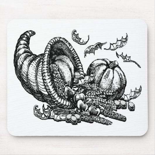 Klassische Wicker Cornucopia Schwarz-weiß Illustra Mousepad (Vorne)