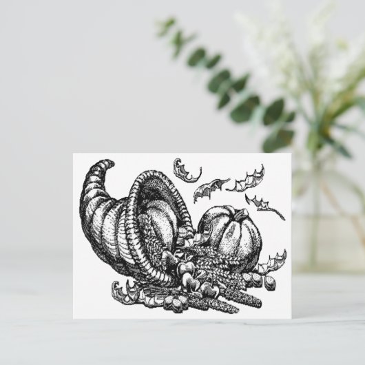 Klassische Wicker Cornucopia Schwarz-weiß Illustra Postkarte (Stehend Vorderseite)