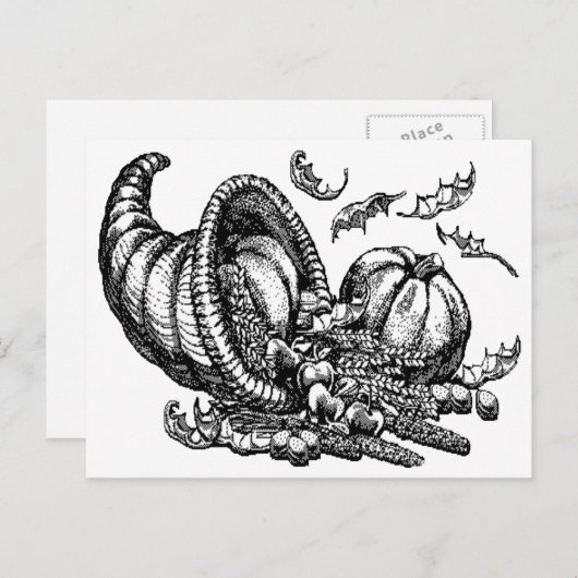 Klassische Wicker Cornucopia Schwarz-weiß Illustra Postkarte (Vorne/Hinten)