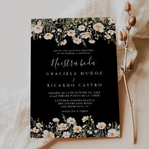 Klassische Wildblume Black Nuestra Boda Wedding Einladung
