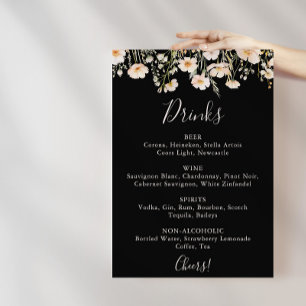 Klassische Wildblume Black Wedding Drinks Menü Poster