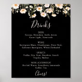 Klassische Wildblume Black Wedding Drinks Menü Poster (Vorne)