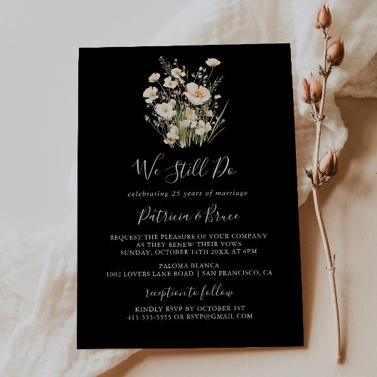 Klassische Wildblume Schwarz Wir machen noch immer Einladung