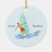 Klassische Windsurfing Brünett Surfer Name & Jahr Keramik Ornament (Vorne)