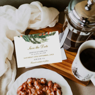 Klassische Winterkiefern-Hochzeit Save The Date