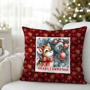 Klassische Winterlandschaft mit Babyreh für Kinder Kissen