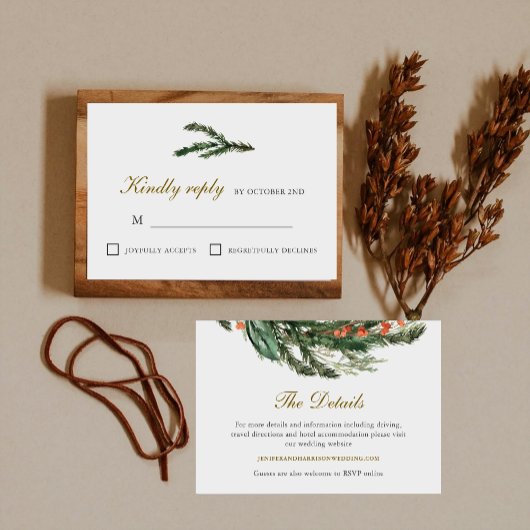 Klassische Winterpine-Hochzeit RSVP Karte