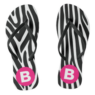 Klassische Zebrastreifen in hellrosa Monogramm Badesandalen