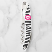 Klassische Zebrastreifen in hellrosa Monogramm Kellnermesser (Vorderseite)