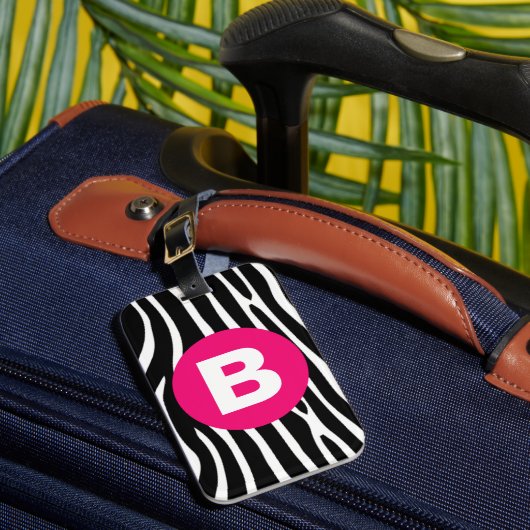 Klassische Zebrastreifen mit hellrosa Monogramm Gepäckanhänger (Vorderseite Insitu 1)