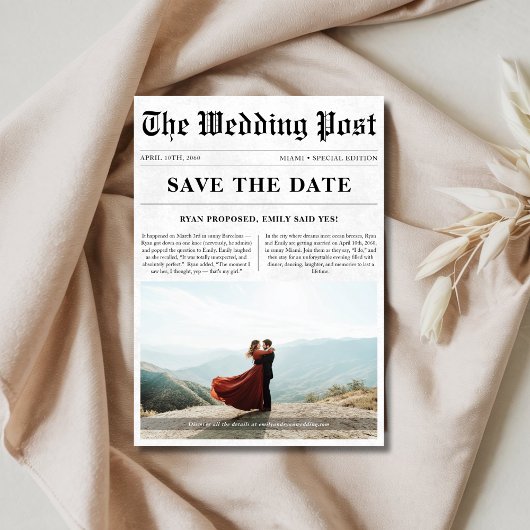 Klassische Zeitung Stil Romantisches Foto Hochzeit Save The Date