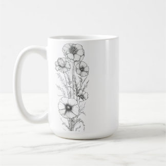 Klassischer 15 oz Blumenumriss-Becher Kaffeetasse