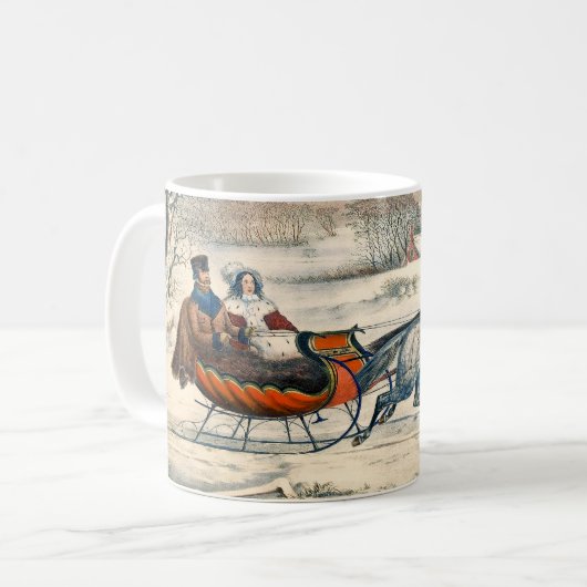 Klassischer 1853 Schlittenfahrt Currier Ives Lands Kaffeetasse (Vorderseite Links)