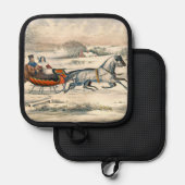 Klassischer 1853 Schlittenfahrt Currier Ives Lands Topflappen (Vorderseite/Rückseite)