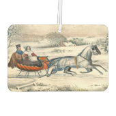 Klassischer 1853 Schlittenfahrt Currier Ives Straß Autolufterfrischer (Rückseite)