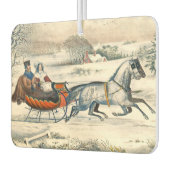 Klassischer 1853 Schlittenfahrt Currier Ives Straß Autolufterfrischer (Links)