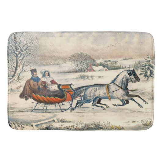 Klassischer 1853 Schlittenfahrt Currier Ives Straß Badematte (Vorderseite)