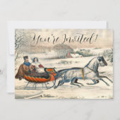 Klassischer 1853 Schlittenfahrt Currier Ives Straß Einladung (Vorderseite)