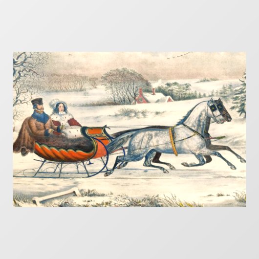 Klassischer 1853 Schlittenfahrt Currier Ives Straß Fensteraufkleber (Blatt)